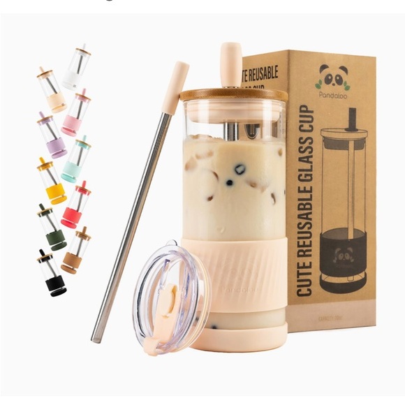 Pandaloo Other - Pandaloo Reusable Glass Cup Tumbler and Metal Straws